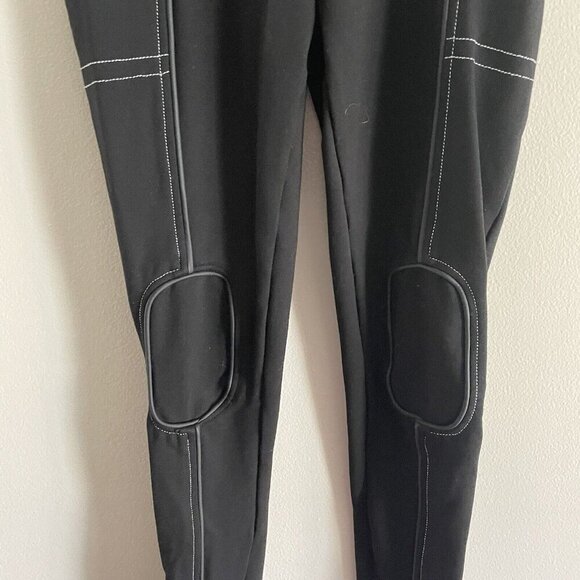 Maniere De Voir Women 6 Black White Ponte High Rise Ankle Zip Piped Leggings - Picture 8 of 15